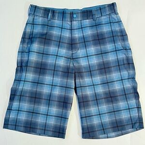 Nike Golf Shorts Mens 34 Blue Plaid Dri Fit Golf Tour Performance Chino